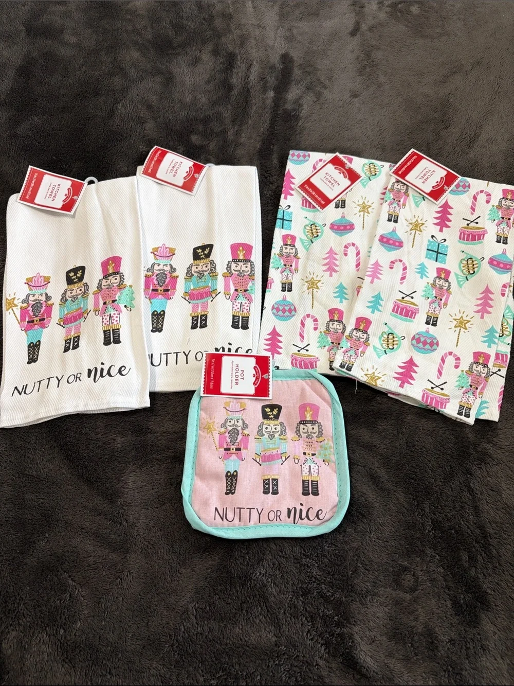 Walmart Holiday Time Nutcracker hand towels and pot holder